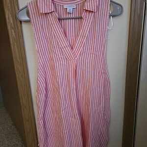 Liz Claiborne Women's Summery Pink & White Striped Collared Tank Top Size 0X!